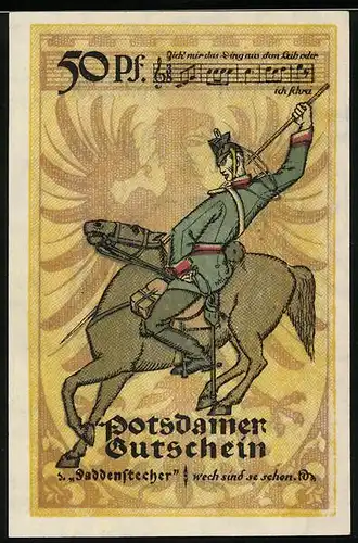 Notgeld Potsdam1921, 50 Pfennig, Kavalleriesoldat zu Pferd