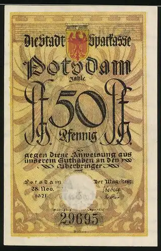 Notgeld Potsdam1921, 50 Pfennig, Kavalleriesoldat zu Pferd