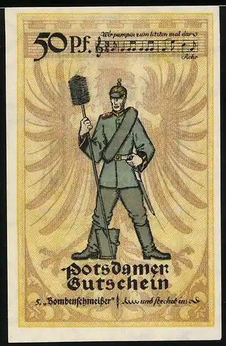 Notgeld Potsdam 1921, 50 Pfennig, Soldat Bombenschmeisser