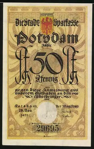 Notgeld Potsdam 1921, 50 Pfennig, Soldat Bombenschmeisser