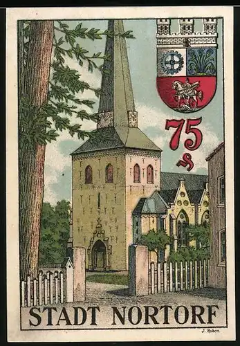 Notgeld Nortorf 1920, 75 Pfennig, Kirche, Wappen