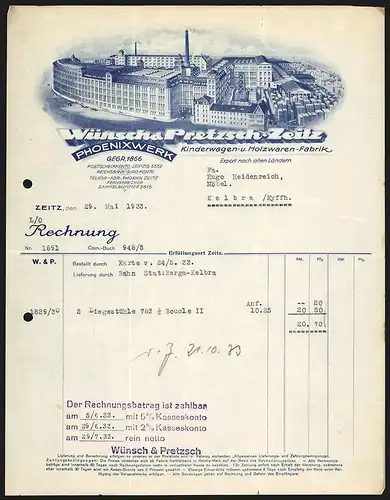 Rechnung Zeitz 1933, Wünsch & Pretzsch, Phoenixwerk, Kinderwagen- und Holzwaren-Fabrik, Das Werkareal