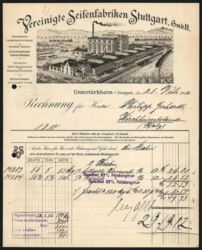 Rechnung Untertürkheim /Stuttgart 1912, Vereinigte Seifenfabriken Stuttgart GmbH, Fabrikgelände und Lokomotiven