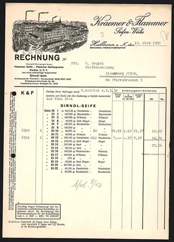 Rechnung Heilbronn a. N. 1938, Kraemer & Flammer, Seifen-Werke, Das Fabrikgelände aus der Vogelschau