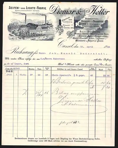 Rechnung Cassel 1906, Diemar & Heller, Seifen- & Lichte-Fabrik, Reger Verkehr am Fabrikgelände
