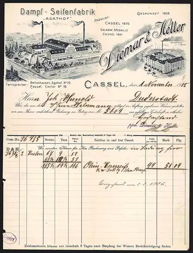 Rechnung Cassel 1905, Diemar & Heller, Dampf-Seifenfabrik, Reger Verkehr am Agathof