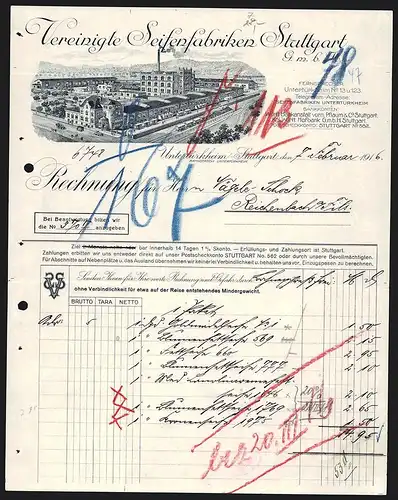 Rechnung Untertürkheim-Stuttgart 1916, Vereinigte Seifenfabriken Stuttgart GmbH, Lokomotive am Werkgelände