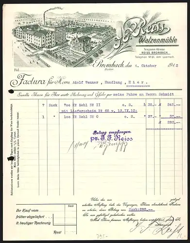 Rechnung Brombach 1912, J. F. Reiss, Walzenmühle, Reger Betrieb am Werkgelände