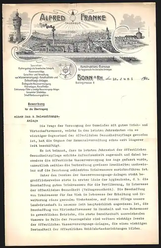 Rechnung Bonn a. Rh. 1906, Alfred Franke, Konstruktions-Bureaux für hygienisch-technische Anlagen, Werksansicht