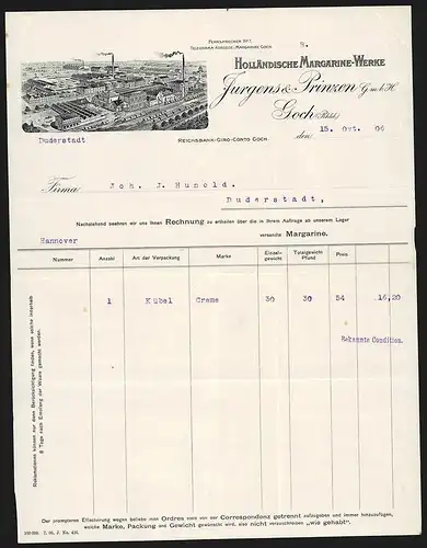 Rechnung Goch 1906, Jurgens & Prinzen GmbH, Holländische Margarine-Werke, Transportzüge am Fabrikgelände