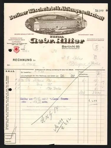 Rechnung Berlin 1933, Gebr. Ritter, Berliner Wäschefabrik Aktiengesellschaft, Transportzüge vor dem Werksgebäude