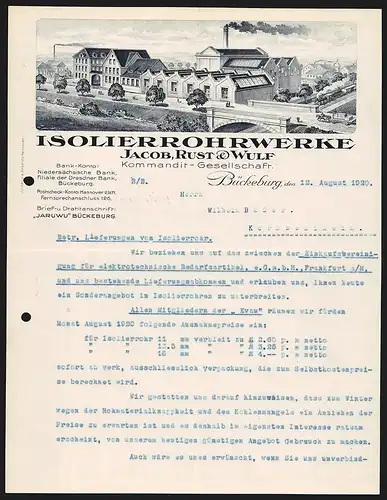 Rechnung Bückeburg 1920, Jacob, Rust & Wulf, Isolierrohrwerke, Brücke am Fabrikgelände