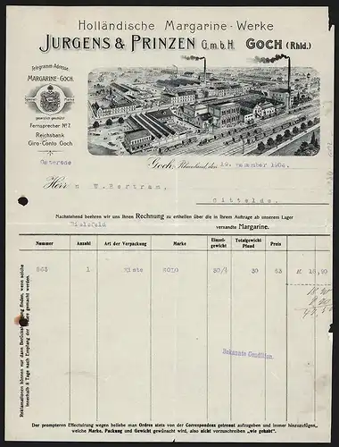 Rechnung Goch /Rheinland 1904, Jurgens & Prinzen GmbH, Holländische Margarine-Werke, Transportzüge an der Fabrik