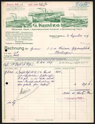 Rechnung Göppingen 1919, G. Kuntze, Röhrenwerk, Kessel- & Apparatebauanstalt, Dreierlei Werkansichten