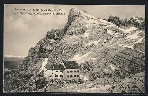 AK Riemannhaus am steinernen Meer gegen Breithorn