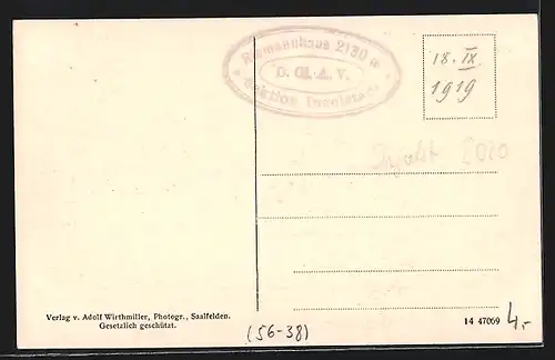 AK Riemannhaus am steinernen Meer gegen Breithorn