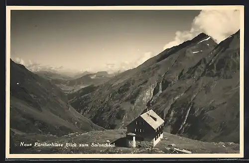 AK Neue Fürtherhütte, Berghütte mit Blick zum Salzachtal