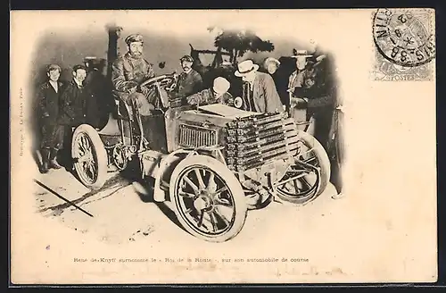 AK Auto Panhard & Levassor (1900), René de Knyff in seinem Rennauto