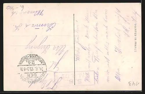 AK Auto Renault, Mann mit Hut und Blumen