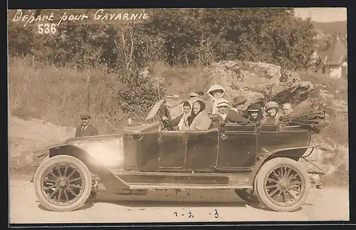 Foto-AK Auto Renault (1912), Depart pour Gavarnie