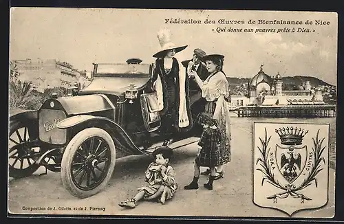 AK Nice, Auto Berliet (190 ), Federation des Oeuvres de Bienfaisance, Frauen am Auto mit Kindern