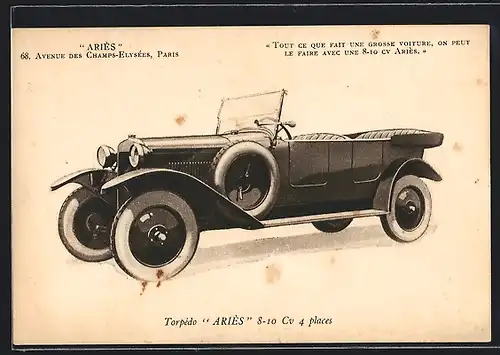 AK Auto Aries (1927), Reklame für das Fahrzeug