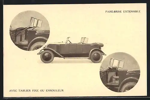 AK Auto Renault (1925), Pare-Brise Extensible avec Tablier fixe ou Enrouleur