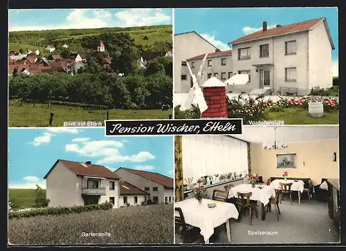 AK Etteln, Gasthaus Pension Wischer mit Speiseraum, Ortsansicht