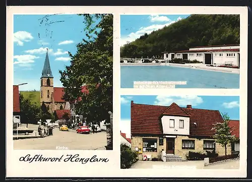 AK Henglarn, Gasthaus Kessenbrock, Waldschwimmbad, Kirche