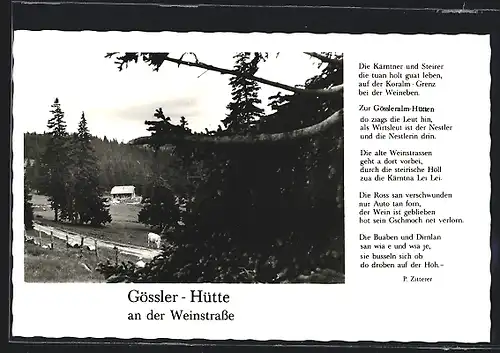 AK Gössler-Hütte an der Weinstrasse, Gedicht von P. Zitterer