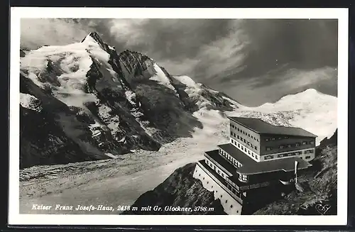 AK Kaiser Franz Josefs-Haus mit Gr. Glockner im Schnee