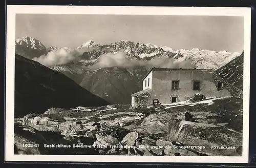 AK Seebichlhaus, Ansicht der Berghütte am Hans Tritschelweg, Blick gegen die Schobergruppe