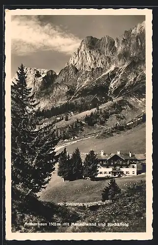 AK Arthurhaus mit Manndlwand und Hochkönig im Frühjahr