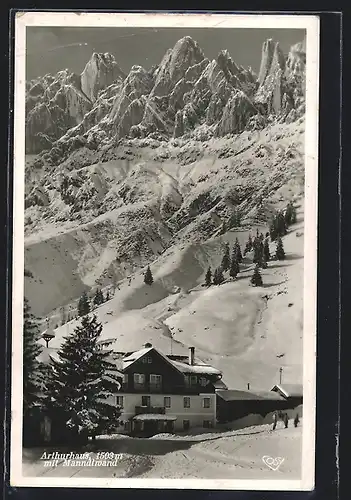 AK Arthurhaus, Berghütte mit Manndlwand