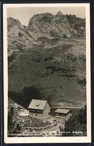 AK Freiburgerhütte, Berghütte gegen Rote Wand