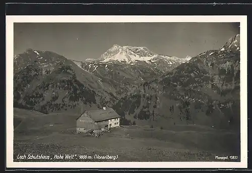 AK Lech Schutzhaus Hohe Welt, Berghütte mit Panorama