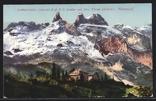 AK Lindauerhütte, Berghütte d. A. V. S. Lindau mit Drei Türme