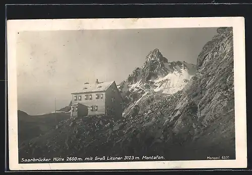 AK Saarbrücker Hütte, Berghütte mit Gross-Litzner im Montafon