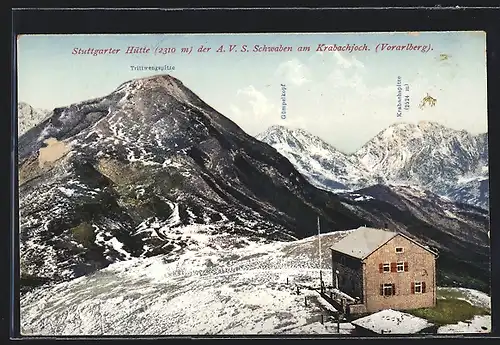 AK Stuttgarter Hütte, Berghütte der A. V. S. Schwaben am Krabachjoch