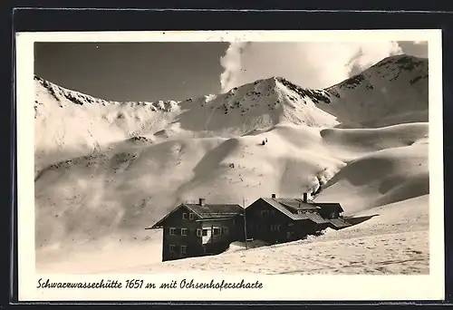 AK Schwarzwasserhütte, Berghütte mit Ochsenhoferscharte