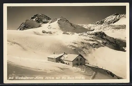 AK Wiesbadener Hütte mit Piz Buin im Winter