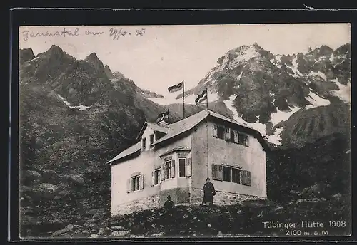 AK Tübinger Hütte, Berghütte mit Panorama
