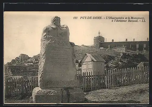AK Puy-de-Dome, L`Observatoire et le Monument à l`Aviateur Renaud