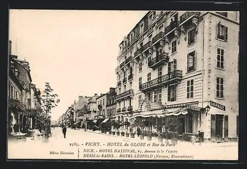 AK Vichy, Hotel du Globe et Rue de Paris