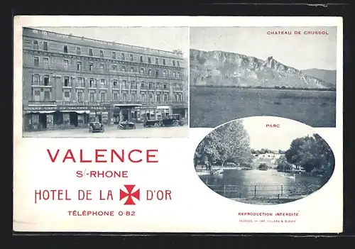 AK Valence s/-Rhone, Hotel de la d`or, Chateau de Crussol, Parc