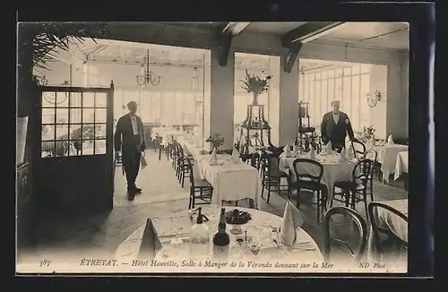 AK Étretat, Hôtel Hauville, Salle à Manger de la Véranda donnat sur la Mer