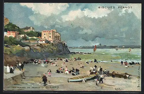 Künstler-AK Dinan, Les Plages de France, Biscuits Pernot