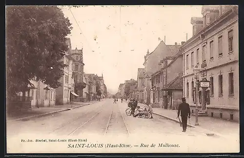 AK Saint-Louis, Rue de Mulhouse, Strassenpartie