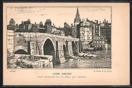 Künstler-AK Lyon, pont Nemours et la mort qui trompe