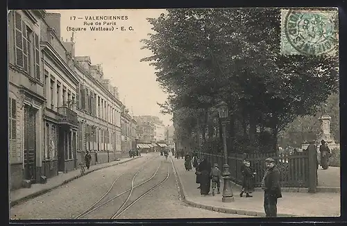 AK Valenciennes, Rue de Paris, Square Watteau